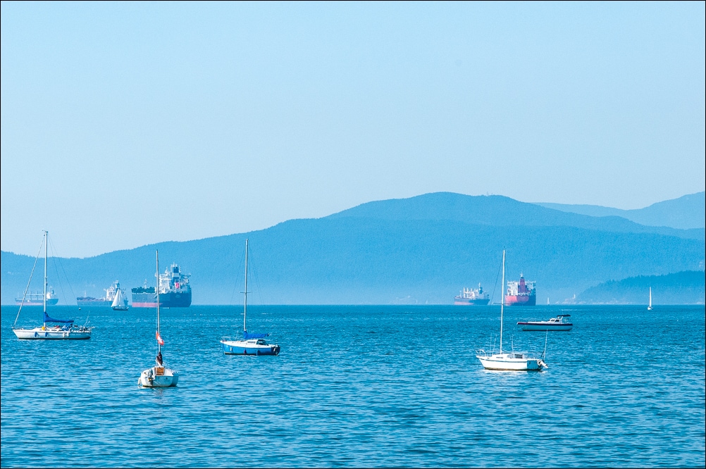 See The Sea. Waiting to Come In. A photograph by Jeff Kauffman showing a variety of boats and ships in English Bay waiting to come into port. Vancouver, BC. ©Jeff Kauffman