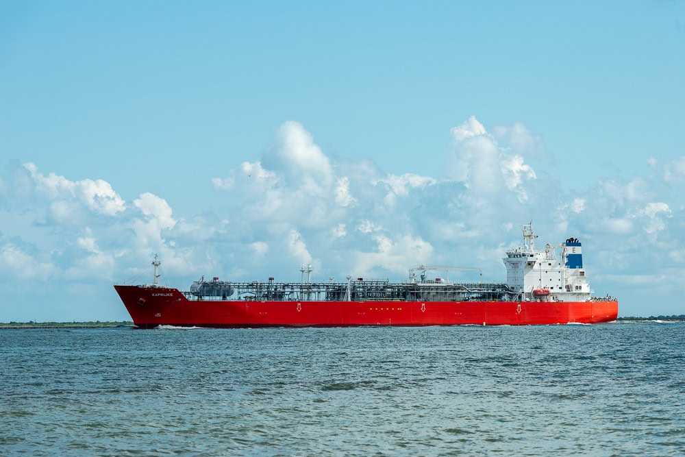 Photo of KAPRIJKE, an LPG tanker, in the Houston Ship Channel. From the artist's Waterline collection. ©Jeff Kauffman