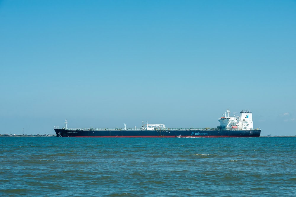 Photo of MINERVA ASTRA, a crude oil tanker, in the Houston Ship Channel. From the artist's Waterline collection. ©Jeff Kauffman