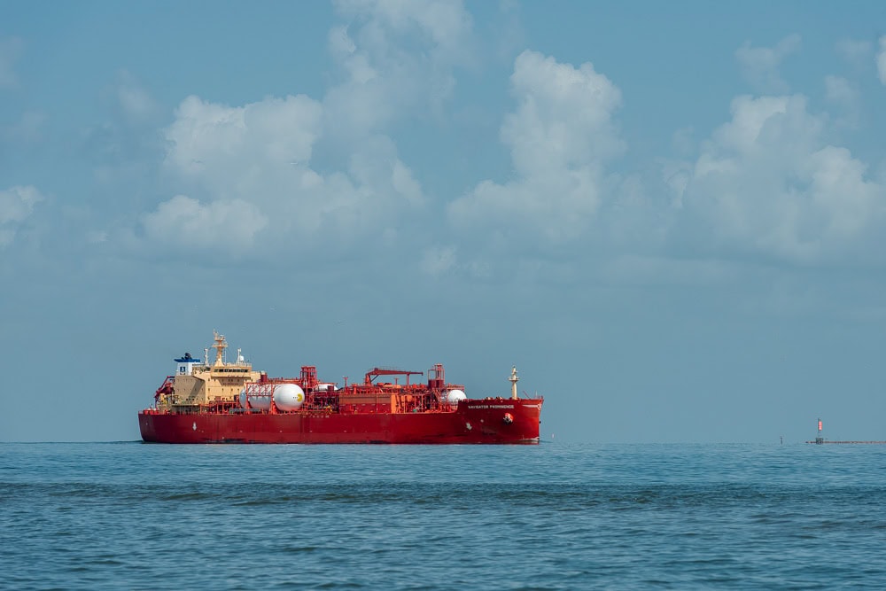 Photo of NAVIGATOR PROMINENCE, an LPG Tanker, in the Houston Ship Channel. From the artist's Waterline collection. ©Jeff Kauffman