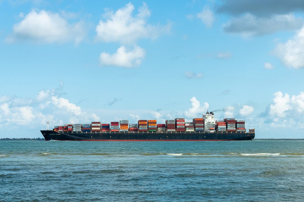 Photo of container ship Northern Jaguar in the Houston Ship Channel. From the artist's Waterline collection. ©Jeff Kauffman