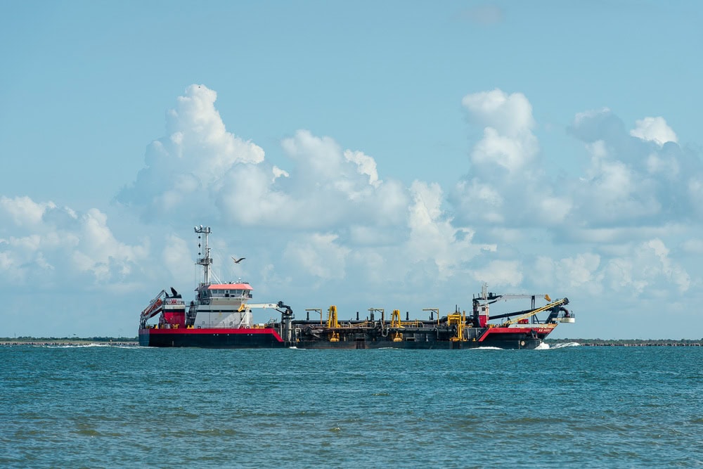 Photo of ship R. B. Weeks, a hopper-dredger, in the Houston Ship Channel. From the artist's Waterline collection. ©Jeff Kauffman